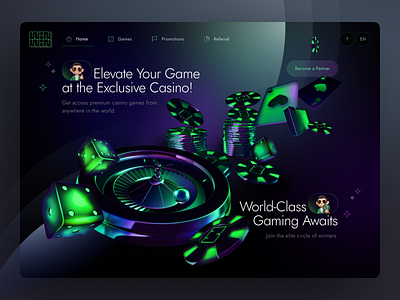 Gaming header with 3D elements 3d 3d illustration bets casino crypto crypto bets gambling game game design header hero image landing page product design render spline ui user interface web web design website