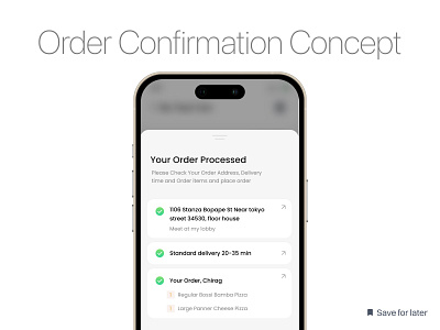 Quick Order Confirmation bottom sheet confirming creative delivery food delivery app