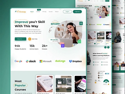 Elearning Landing Page e learning platform education education website elearning application elearning landing page elearning ui design landing page landing page ui kit learning platform online learning study ui ui design uiux design ux web landing page web ui kit website design
