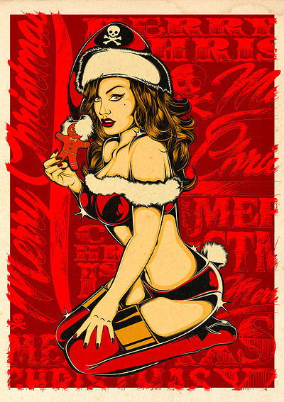 MERRY CHRISTMAS branding christmas david vicente design digital art drawing dvicente art illustration inking kustom kustom kulture logo merry christmas nft pin up print rocknroll