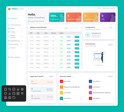 SinghCloud Dashboard & Landing Web Page aws branding cloud design home landing server theme ui