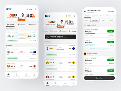SG11 Fantasy - Cricket & Football Fantasy Platform app appdesign betting cricket cricketfantasy design fantasy fantasyapp fantasyplatform football sport sports ui