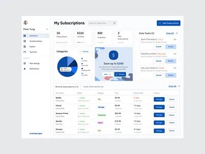 Subscriptions Managament app dashboard data visualization subscription ui ux web app web design