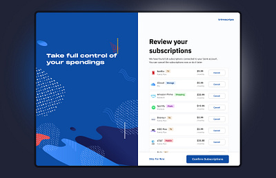 Review current subscriptions app dashboard onboarding subscriptions ui ux web app web design