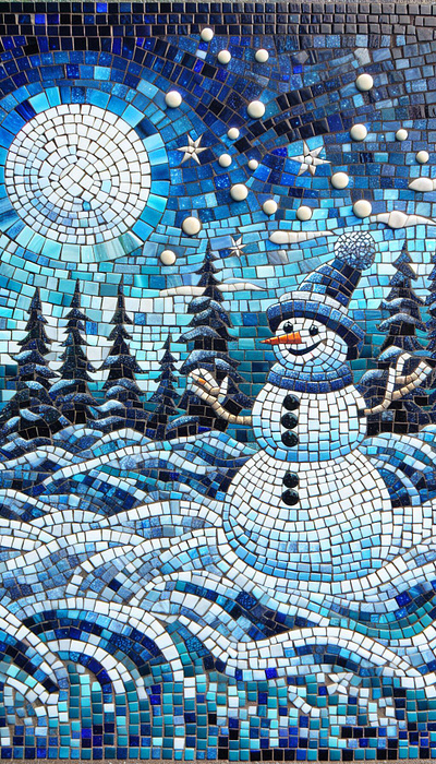 Mosaic tile image of a snowman background graphic design