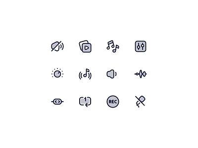 Neaticons Multimedia Icons - Duotone Style audio branding design icon pack iconography icons media mic microphone multimedia music neaticons note playback playlist record repeat ui video vloume