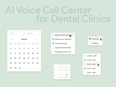 AI Call Center for Dental Clinics - Dropdowns | Details ai app callcenter dental design details dropdown ui uidetails ux uxui voice webapp webdesign