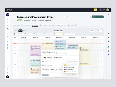 Tiimi - HR Recruitment Calendar for SaaS HR Management calendar candidates company dashboard hr hrd hrm hrms hrs job management product design recruitment saas saas design team management ui ux web app web design