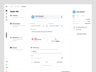 Rentabel - Order Details in SaaS Rental Management add order company order product design product listing product management product rental rental rental agency rental business rental management renting saas saas design ui ux web app web design