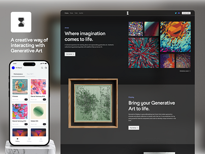 Generative art display platform card clean design digital art generative art interface design landingpage minimal mobile ui nft product card ui ui interface user interface website