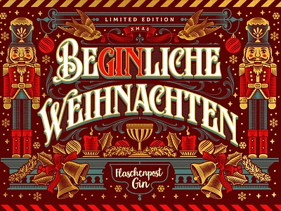 BeGinliche Weihnachten arwork branding celebration christmas design gin graphic design illustration label lettering nutcracker snow typography vintage winter