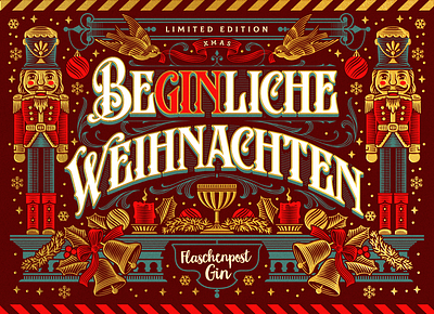 BeGinliche Weihnachten arwork branding celebration christmas design gin graphic design illustration label lettering nutcracker snow typography vintage winter