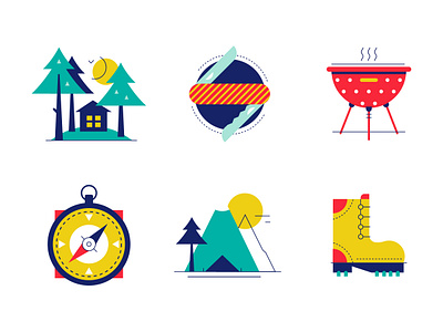 Camping Icons boot camping compass flat design forest grill icons illustration knife multitool tent