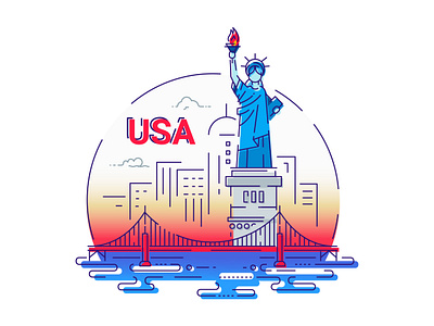 USA america cityscape destination famous flat design golden gate illustration landmark new york place statue of liberty travel usa