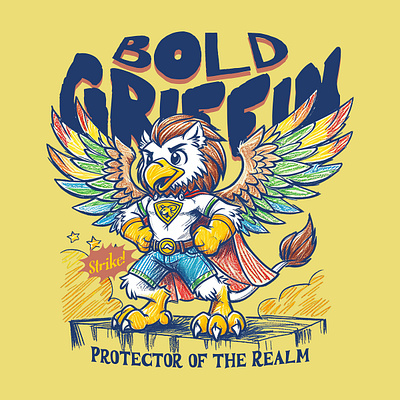 Bold Griffin cartoon comic funny hand drawn kittl mythical pop culture print on demand retro t shirt t shirt design