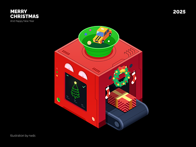 Merry Christmas blockchain car crypto factory icons isometric merry christmas web3