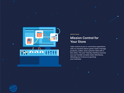 Lunar Mission Control branding business computer control centar design ecommerce graphic design icon icon set illustration market marketplace mission online store payment platform space stars vector web page