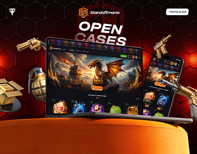 Standoffmania – Open Cases standoff2 battle case csgo casino design dota 2 gambling game open case roulette rust standoff standoff2 ui ux website yellow