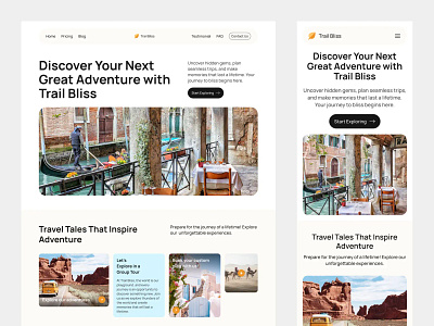 Trail Bliss 🍂 Online Travel Agency Landing Page [Freebie] figma freebie framer template freebie landing page template landingpage onepage responsive landing page rufostudio tourism tourism website travel travel agency travel agency landing page travel agency website travel landing page travel website design trip web design webflow template wix template