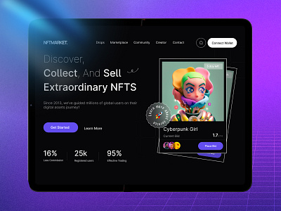 NFT website design blockchain crypto website cryptocurrency digital wallet fintech landing page nft nft application nft dashboard nft design nft marketplace nft platform nft ui nft web nft website web design web ui