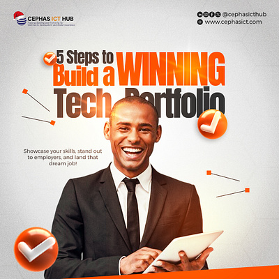 5 steps to build a winning tech portfolio 3d branding build cephas design flyer graphic design hemarez ict hub logo oluwatimileyin portfolio tech typography vector