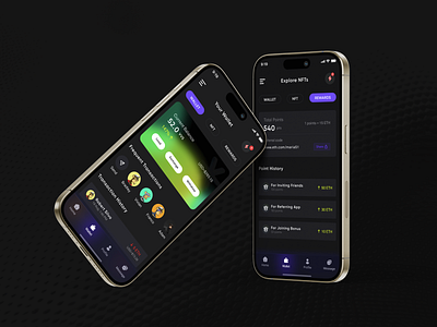 NFT Wallet & Rewards App UI Design 🌟 app showcase blockchain wallet crypto dashboard crypto transactions crypto wallet dark mode digital wallet ethereum wallet minimal design mobile crypto app mobile ui modern app design nft transactions nft wallet referral rewards rewards app ui exploration user experience ux design wallet management