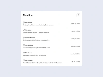 Feed / Timeline approved archive created dashboard design exploration edited feed figma file history list navigation product design saas shared software timeline ui ux web design