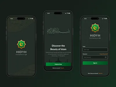 Hidyh App - From Darkness to Light ✨ app app design design hadits insyaallah ios islamic login mobile moslem quran register ui uiuxdesign ux