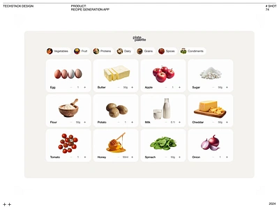 Recipe Generation App animation design food recipe select cards ui ux web