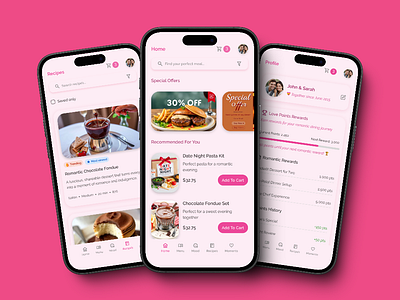 Romantic meals app for couples branding graphic design ui