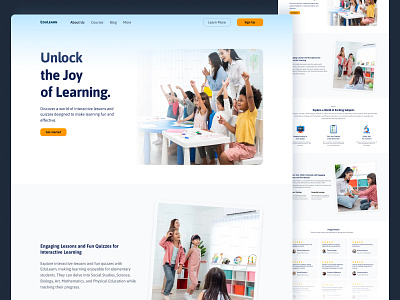 EduLearn: Fun and Engaging Learning for Kids blue educate education hero icon junior school kid kids landingpage learn learning orange play playground school student teacher ux web website