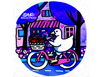 Duck on a Bike acacia rocco bicycle blue cute duck illustration kawaii pink