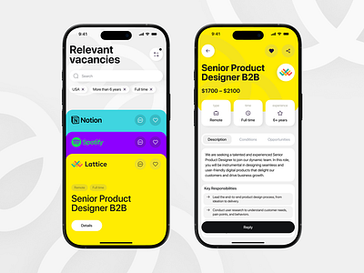 Job Search App UI app design job ui vacancies