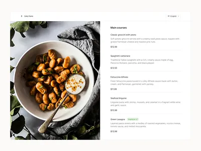 Daily UI #043 - Food menu challenge clean daily dailyui dailyui43 desktop food food menu interface menu minimal pasta pasta menu restaurant ui ux web