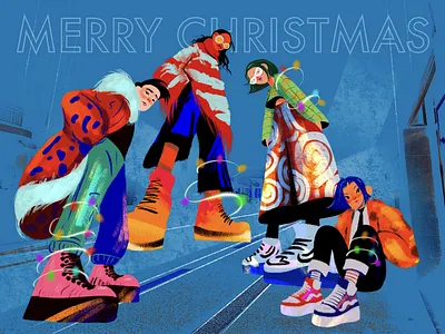 Merry Christmas 2024 2d art 2d illustration animation blog art boy cartoon character christmas christmas 2024 corporate memphis fashion character flat illustration gen z girl happy new year holiday motion graphics postcard procreate winter