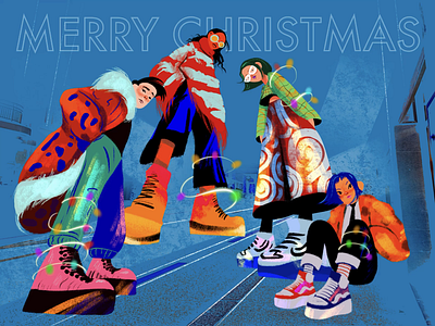 Merry Christmas 2024 2d art 2d illustration animation blog art boy cartoon character christmas christmas 2024 corporate memphis fashion character flat illustration gen z girl happy new year holiday motion graphics postcard procreate winter