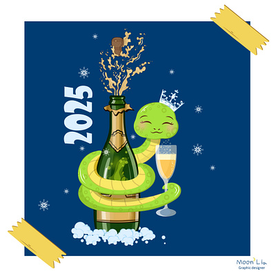 Snake is a symbol of new 2025 2025 adobe adobeillustration champagne design freelance graphic design illustration snake snow vector