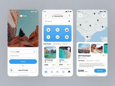 Traveling Mobile App app cards clean design fireart map travel ui ux