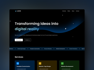 Lunis Design Official Website business website dark mode dark theme design designer saas website ux website design