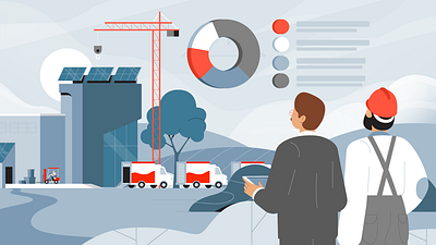 Big picture views animation character construction explainer factory illustration styleframe supply chain vector