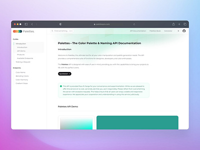 Color Palette API Documentation Website Design article design blog design branding content content design documentation ui design web app web design web development website design