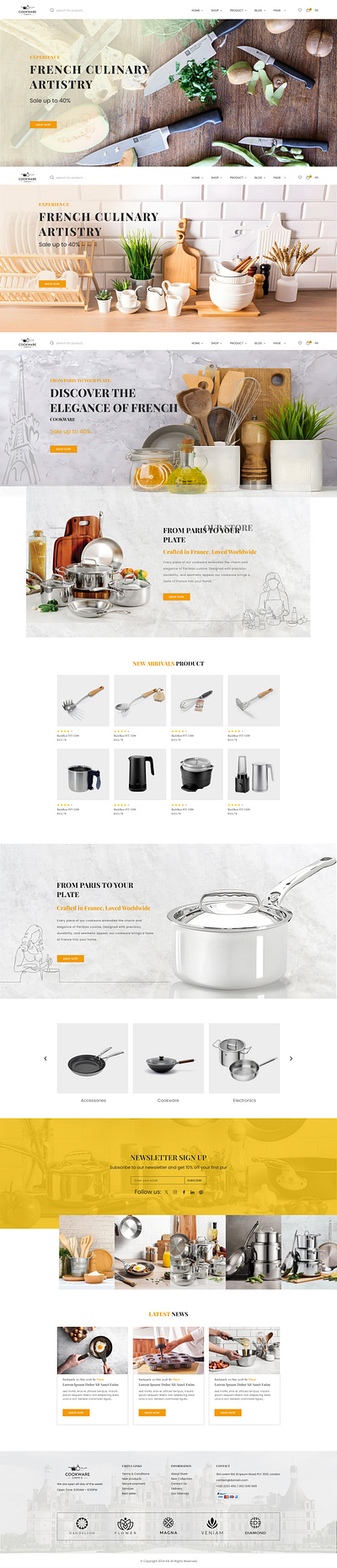 COOKWARE landing page design branding graphic design landeing page ui