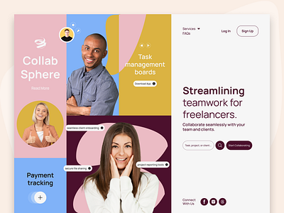 CollabSphere Web Design – Seamless Freelancer Collaboration clean design collaboration tools creative design digital design freelance platform landing page design minimalist design modern web design professional design project management saas design task management ui uiux design user experience user interface ux web design web development