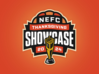 2024 NEFC Thanksgiving Showcase badge branding championship event design fall gold logo soccer sports sports branding thanksgiving tournament trophy typography