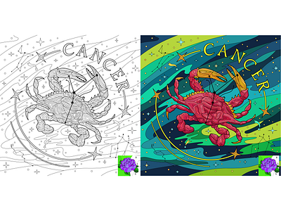 03 Line art+flat coloring for mobile app "Color Match" adobe illustrator antistress art cancer color by number coloring horoscope illustration lineart mobile app vector zodiac