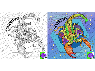 04 Line art+flat coloring for mobile app "Color Match" adobe illustrator antistress art color by number coloring horoscope illustration lineart mobile app scorpio vector zodiac