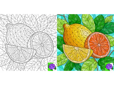 05 Line art+flat coloring for mobile app "Color Match" adobe illustrator antistress art color by number coloring coloring page cubism fruits illustration lineart mobile app vector