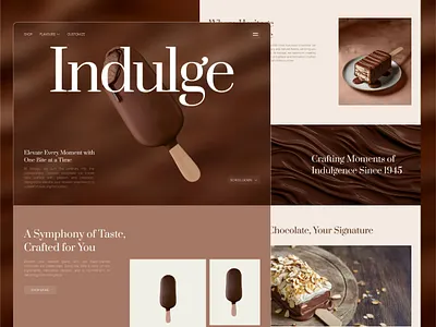 Indulge - Icecream Bar Ecommerce Landing Page branding brown candy ice cream ui ice cream web design illustration landing page logo premium landing premium ui ui ui design ui ux ux landing ux page web design