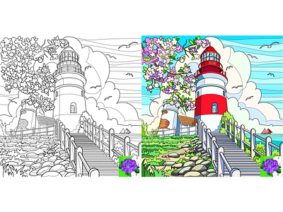 09 Line art+flat coloring for mobile app "Color Match" adobe illustrator antistress art color by number illustration lineart mobile app vector