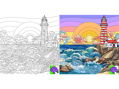 10 Line art+flat coloring for mobile app "Color Match" adobe illustrator antistress art color by number illustration lineart mobile app vector